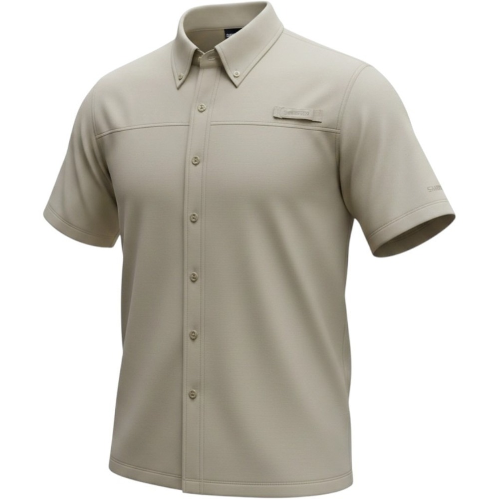 Shimano Mens 2XL Khaki Short Sleeve Vented Performance Fishing Shirt Button Up